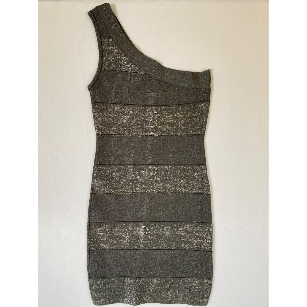Vintage Bebe Dress Small Metallic Silver Bodycon One Shoulder - Picture 6 of 8